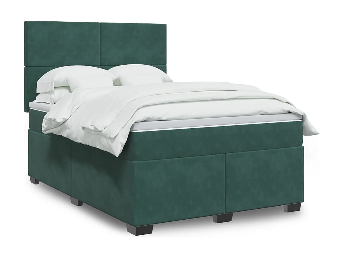 Cama box spring con colchón terciopelo verde oscuro 160x200 cm