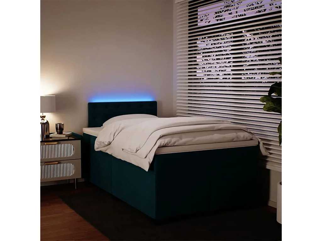 Cama boxspring com colchão 120x190 cm veludo azul