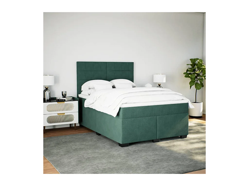 Boxspringbett mit Matratze Dunkelgrün 140x200 cm Samt