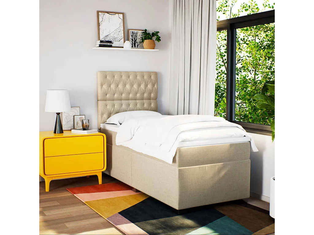 Sommier à lattes de lit et matelas Crème 90x190 cm Tissu