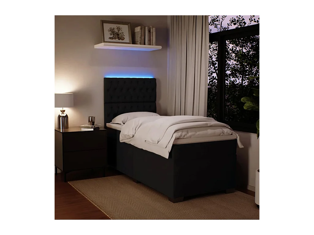 Cama box spring con colchón terciopelo negro 80x200 cm