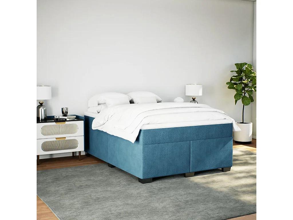 Giroletto a Molle con Materasso Blu Scuro 140x200 cm in Velluto