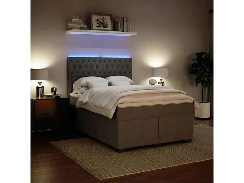 Boxspringbett mit Matratze Hellgrau 160x200 cm Samt