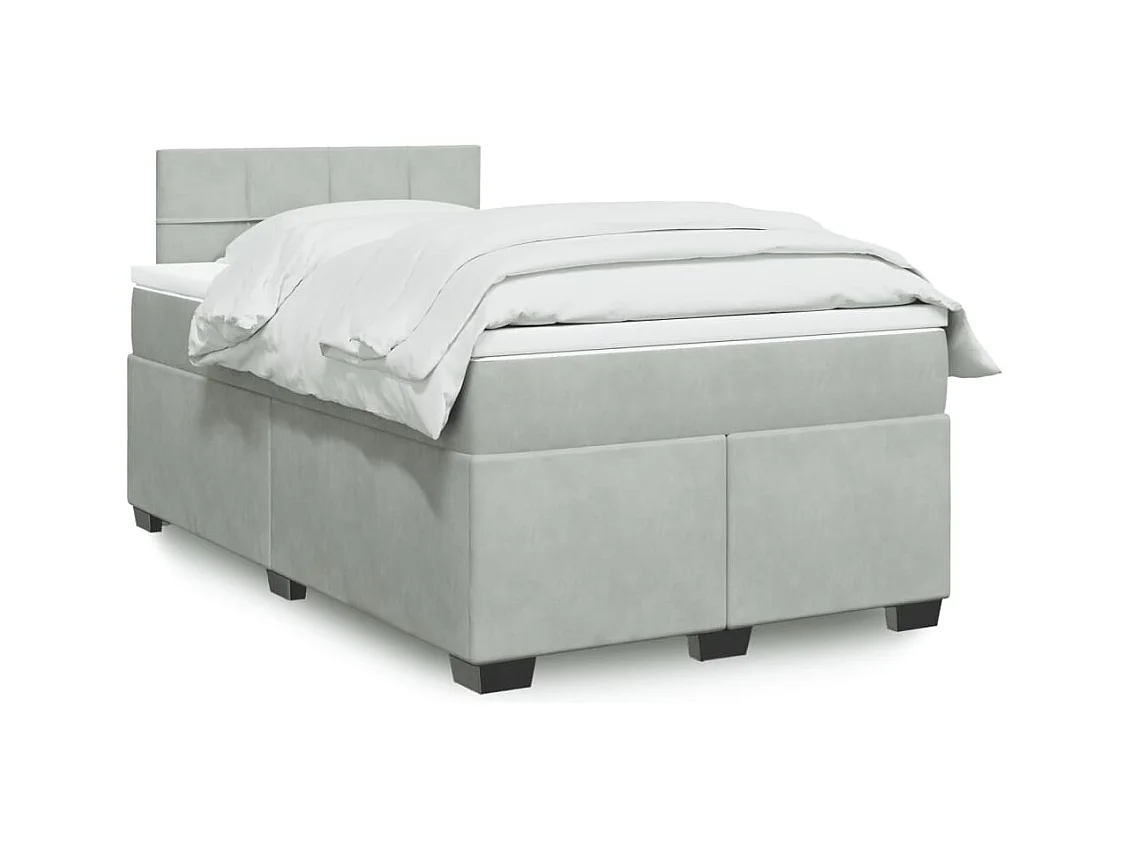 Cama boxspring c/ colchão 120x200 cm veludo cinzento-claro