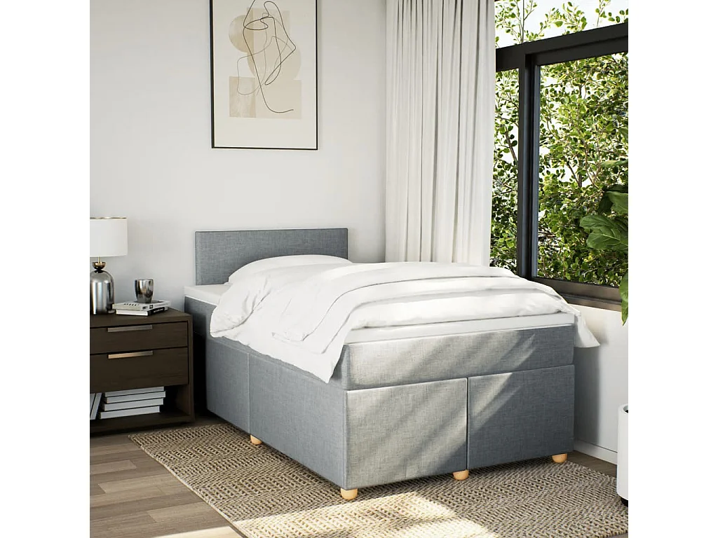 Cama box spring con colchón tela gris claro 120x190 cm