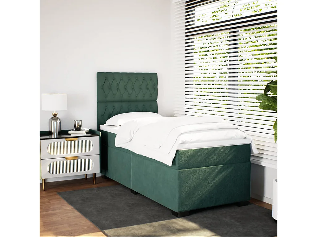 Cama box spring con colchón terciopelo verde oscuro 80x200 cm