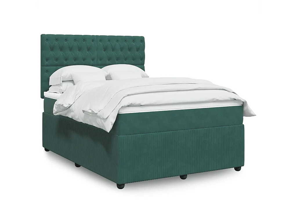 Cama box spring con colchón terciopelo verde oscuro 140x200 cm