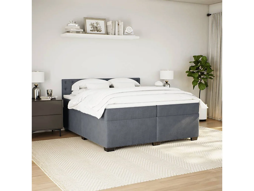 Sommier à lattes de lit et matelas Gris foncé 200x200cm Velours