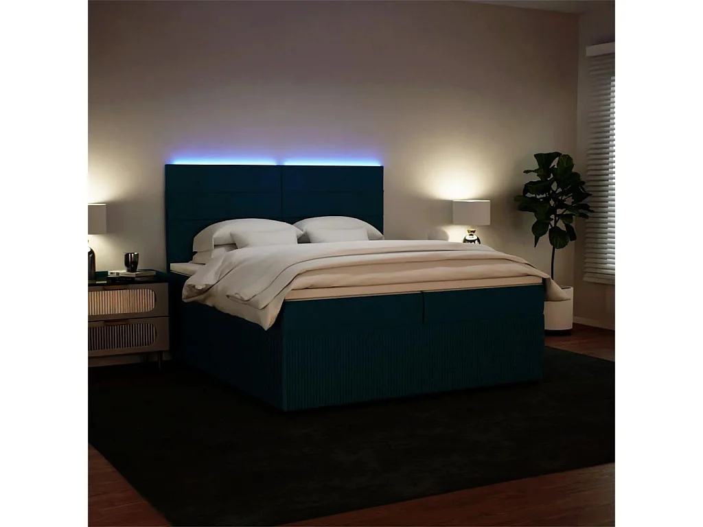 Cama com molas/colchão 200x200 cm veludo azul