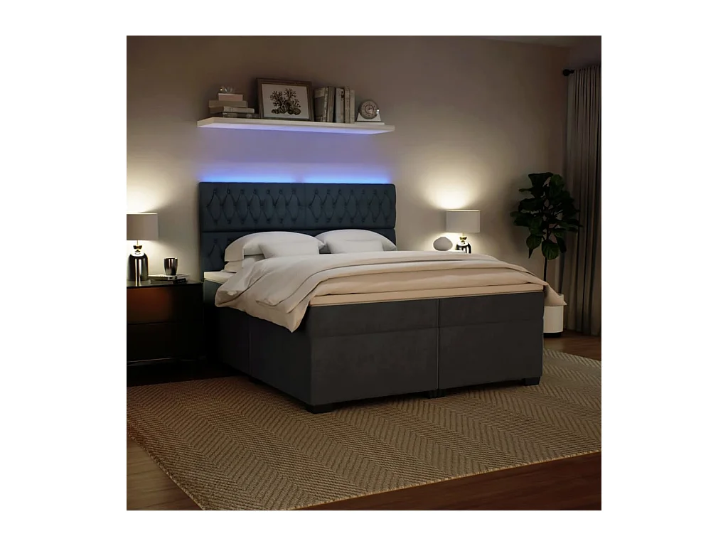 Sommier à lattes de lit et matelas Gris foncé 200x200cm Velours