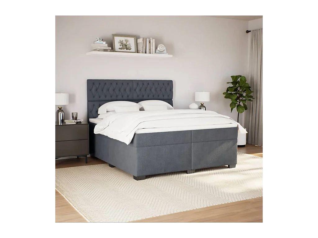 Sommier à lattes de lit et matelas Gris foncé 200x200cm Velours