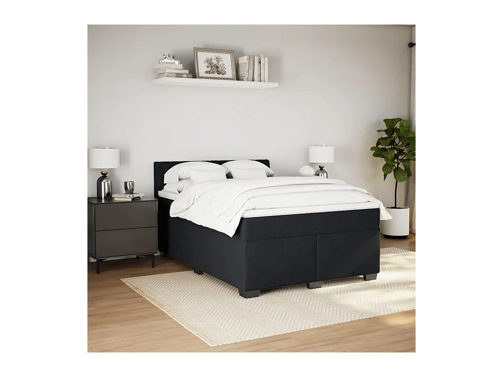 Sommier à lattes de lit et matelas Noir 160x200 cm Velours
