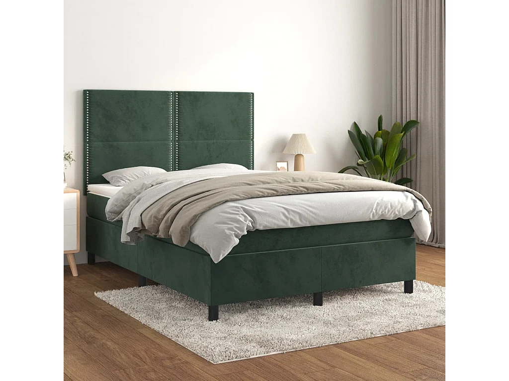 Giroletto a Molle con Materasso Verde Scuro 140x200 cm Velluto