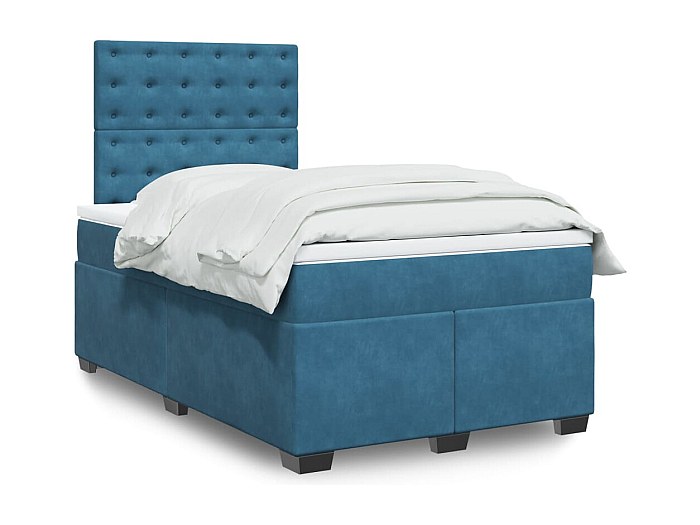 Cama box spring con colchón terciopelo azul 120x190 cm