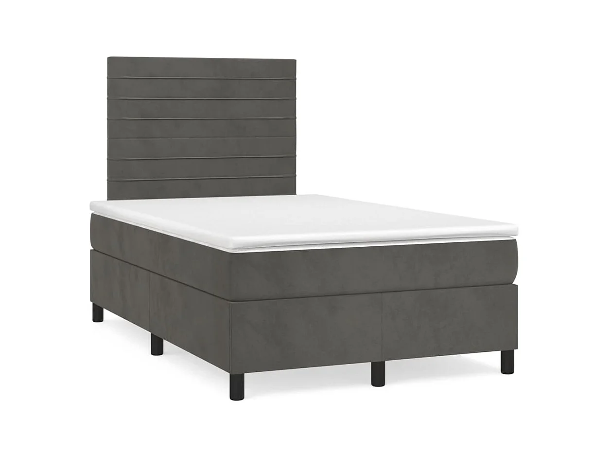 Sommier à lattes de lit et matelas gris foncé 120x190cm velours