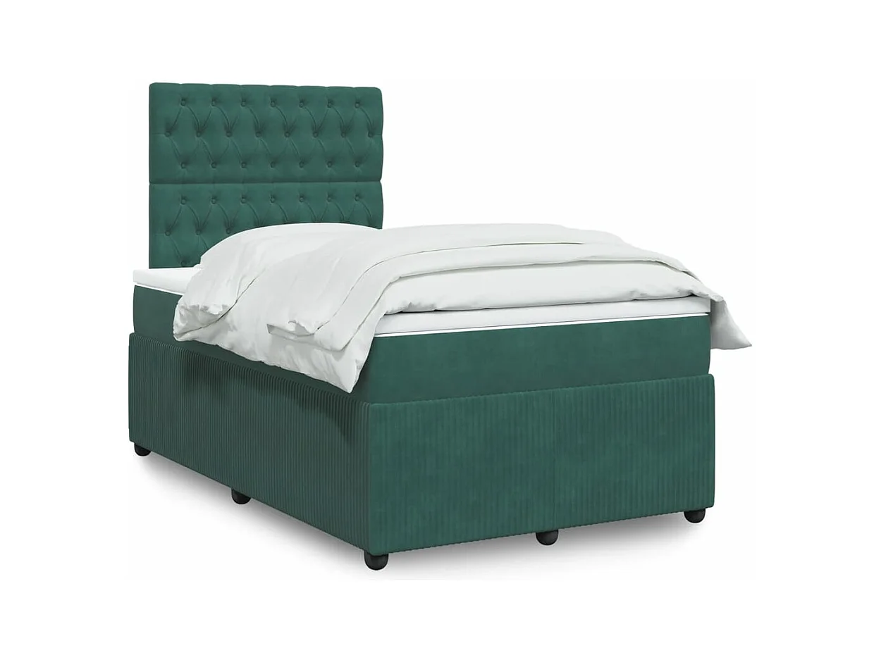 Cama box spring con colchón terciopelo verde oscuro 120x200 cm