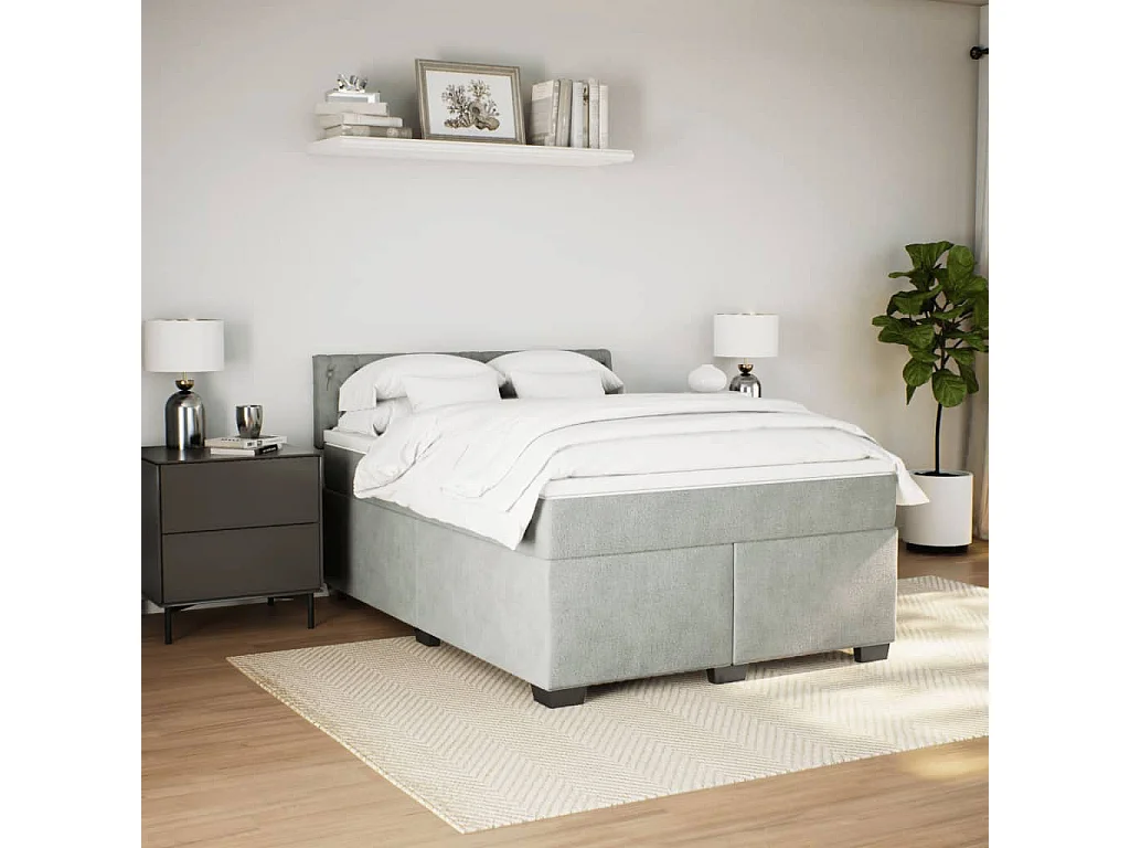 Cama box spring con colchón terciopelo gris claro 160x200 cm