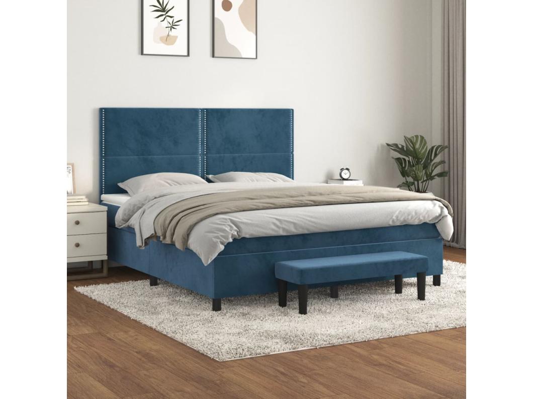 Giroletto a Molle con Materasso Blu Scuro 160x200 cm in Velluto