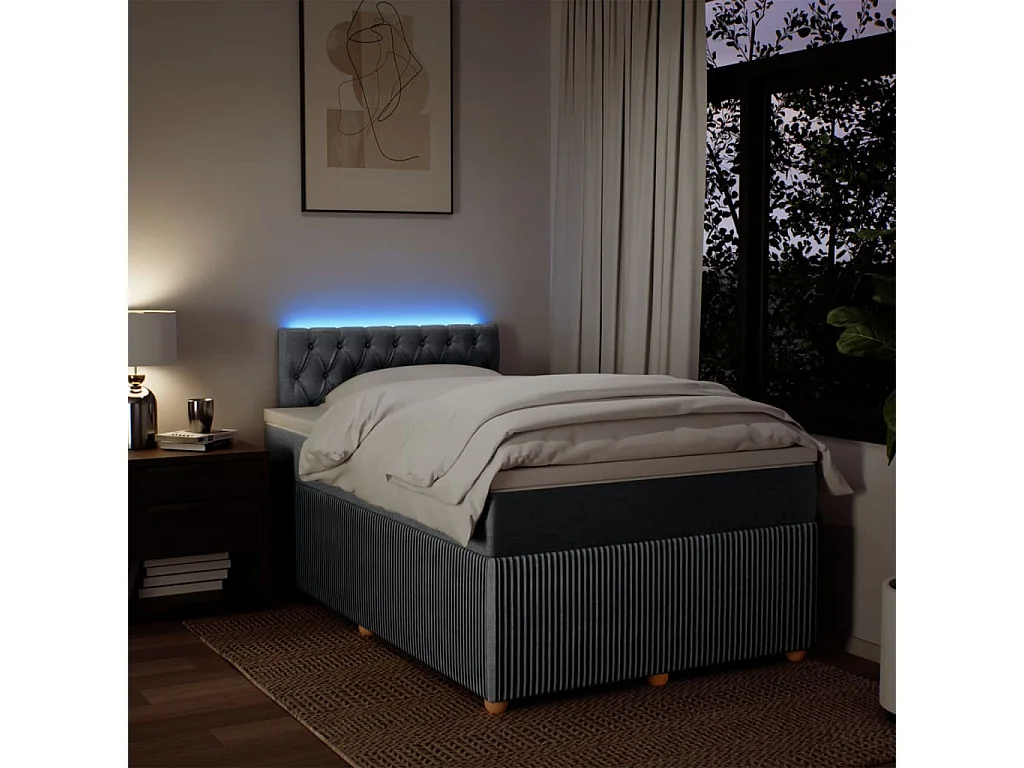 Cama box spring con colchón tela gris claro 120x190 cm