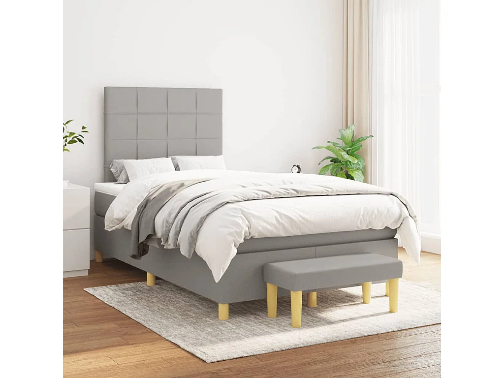 Cama box spring con colchón tela gris claro 120x190 cm