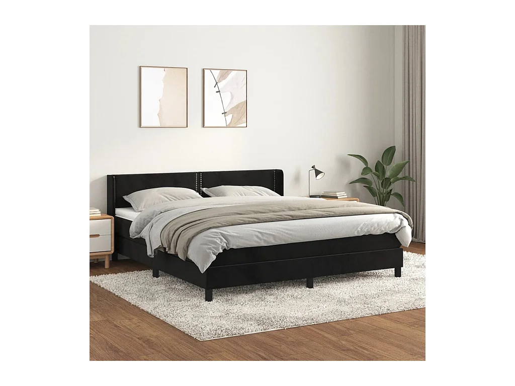 Sommier à lattes de lit et matelas Noir 160x200 cm Velours