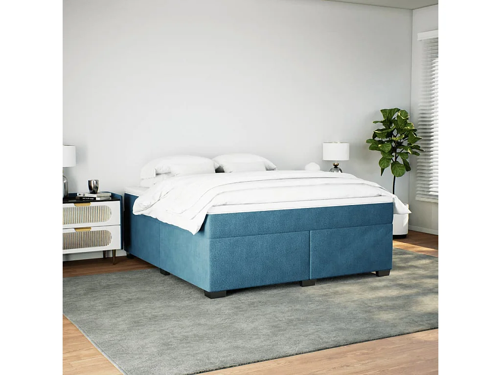 Sommier à lattes de lit et matelas Bleu foncé 180x200cm Velours