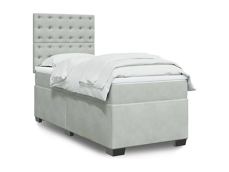 Cama com molas/colchão 100x200 cm veludo cinza-claro