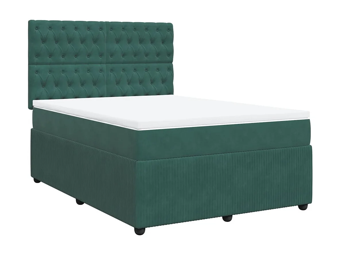 Boxspring met matras fluweel donkergroen 140x190 cm