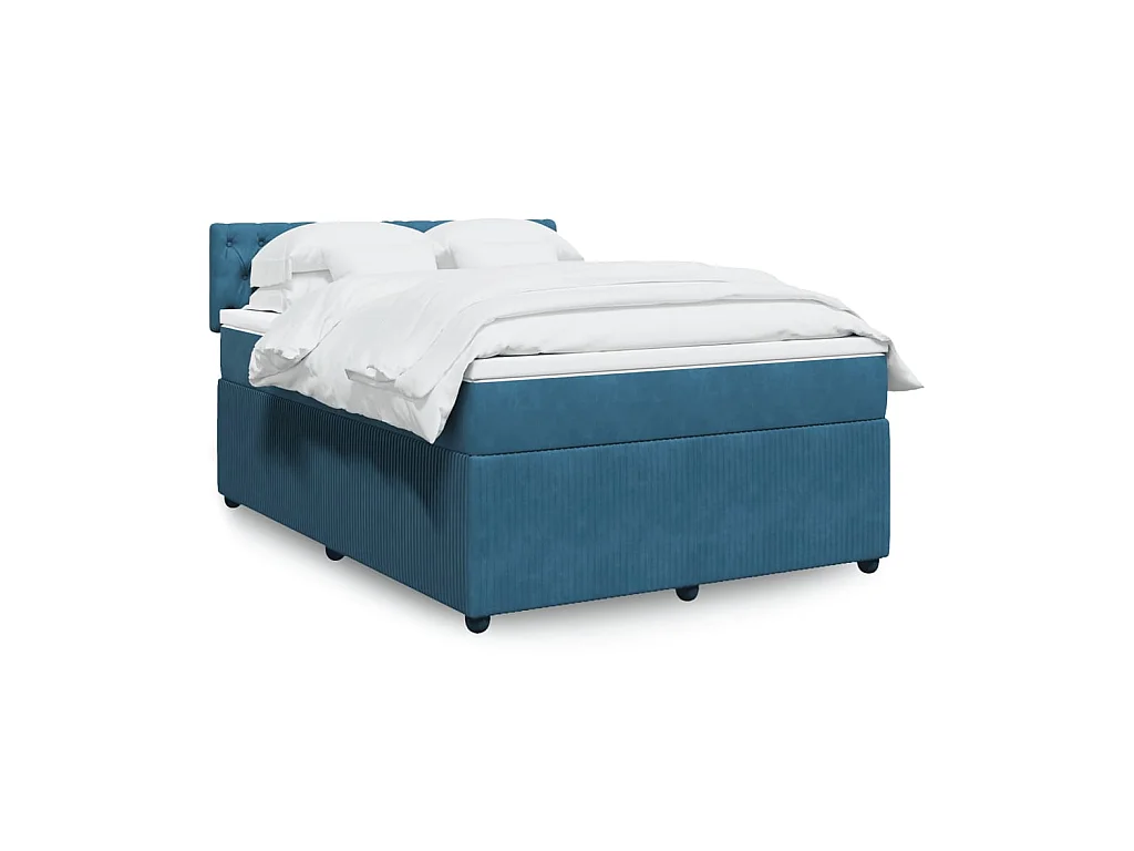 Sommier à lattes de lit et matelas bleu 140x190 cm velours