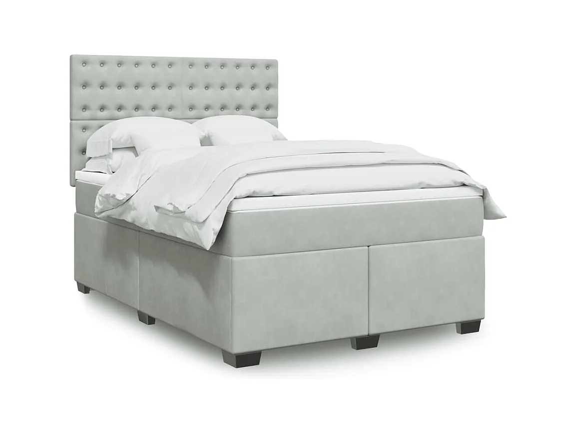Boxspringbett mit Matratze Hellgrau 140x200 cm Samt