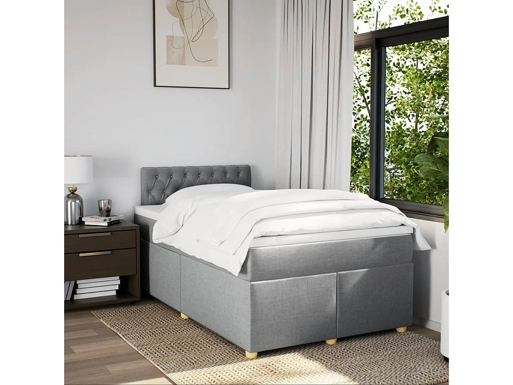 Giroletto a Molle con Materasso Grigio Chiaro 120x190cm Tessuto