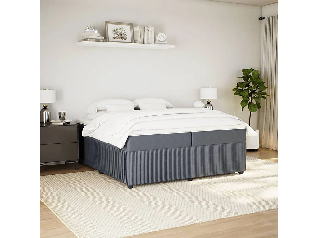 Cama box spring con colchón terciopelo gris oscuro 200x200 cm