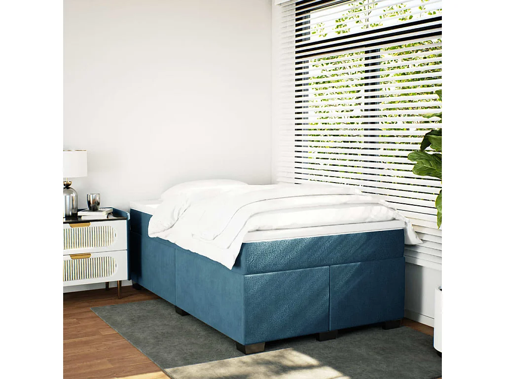 Cama box spring con colchón terciopelo azul oscuro 120x190 cm
