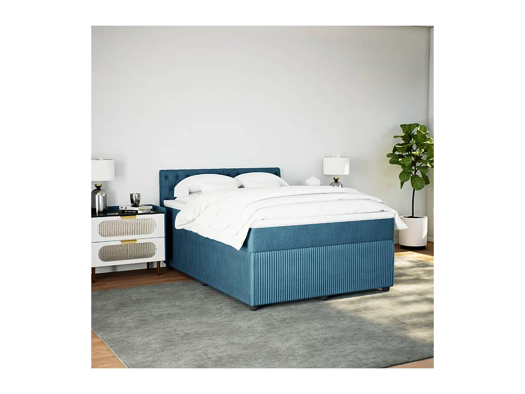 Sommier à lattes de lit et matelas bleu 140x190 cm velours