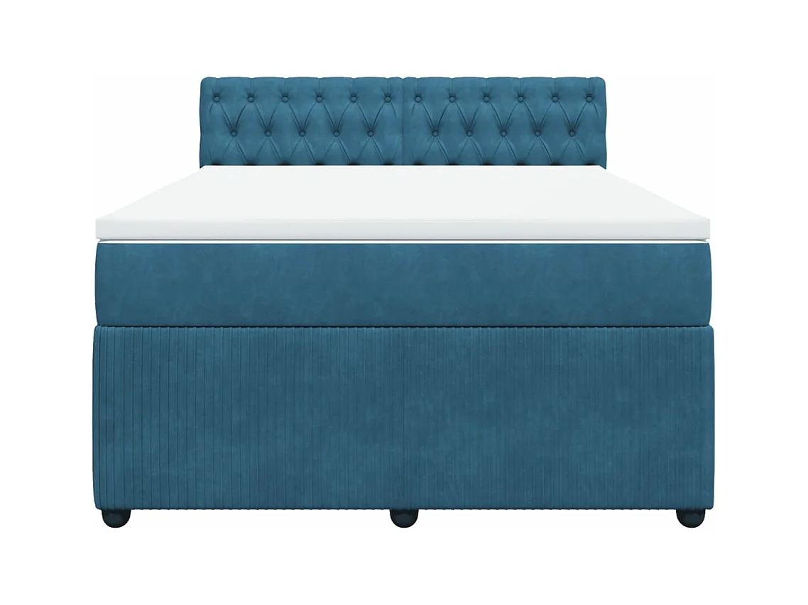 Sommier à lattes de lit et matelas bleu 140x190 cm velours