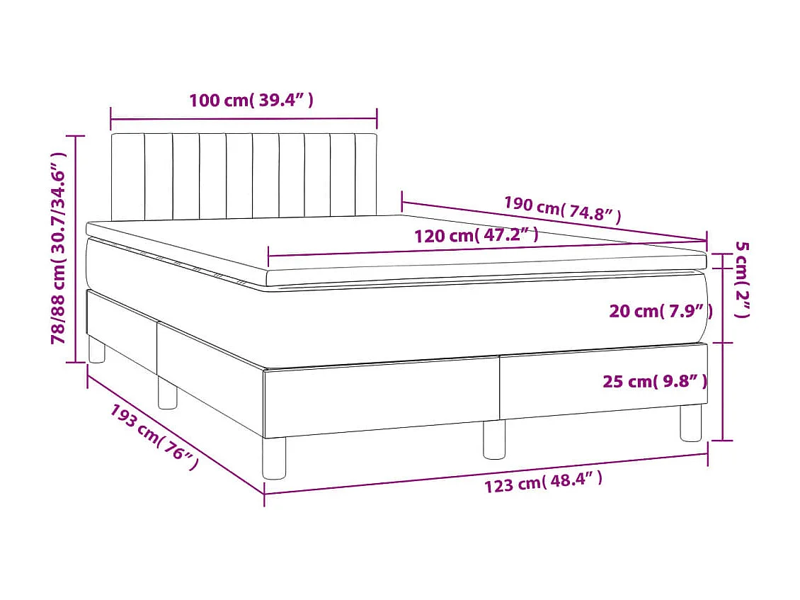Cama box spring con colchón tela gris claro 120x190 cm