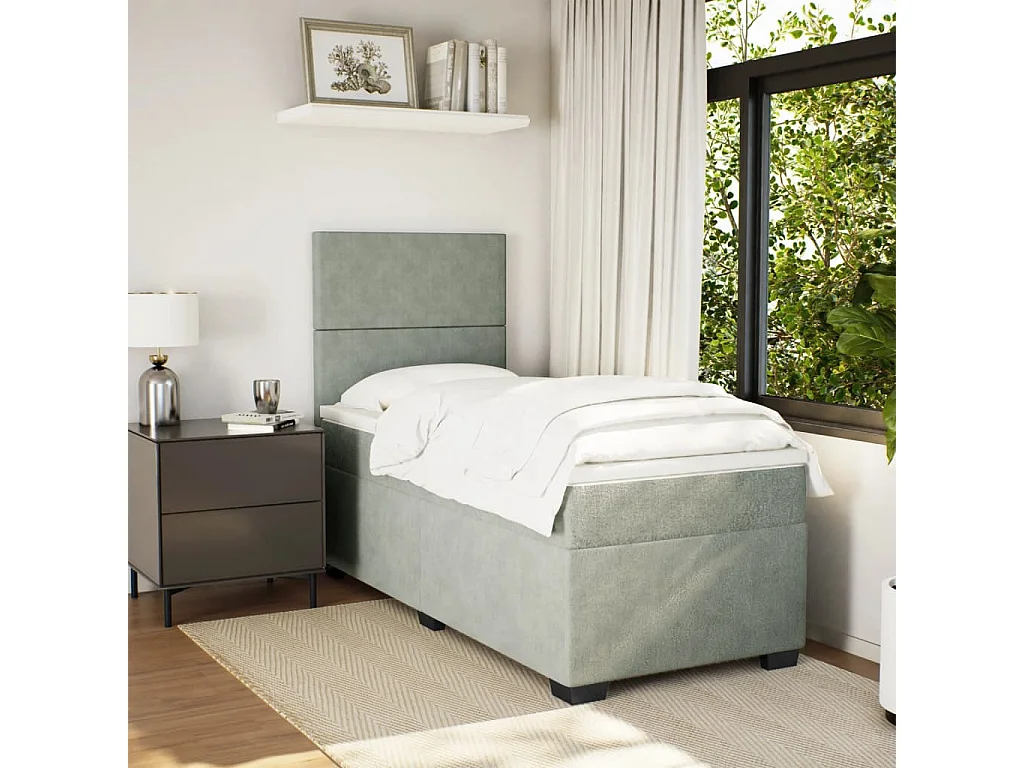 Cama box spring con colchón terciopelo gris claro 100x200 cm