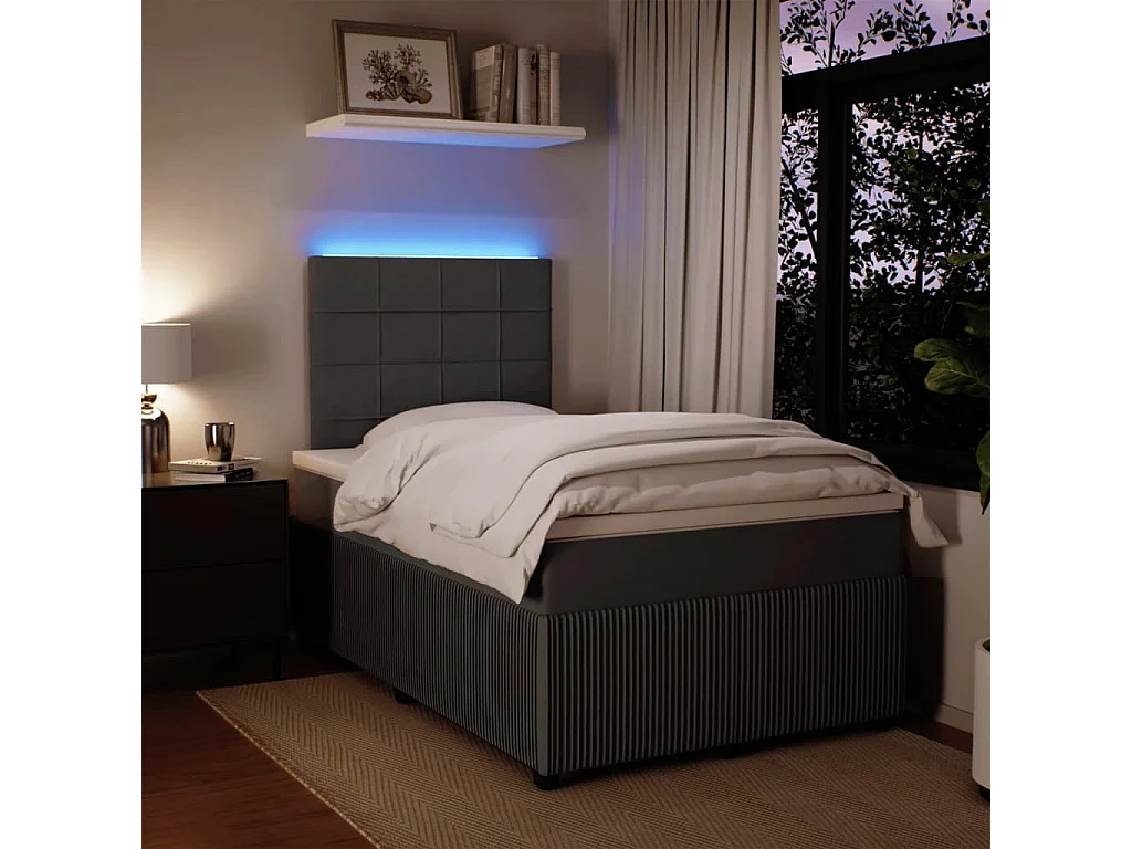 Cama box spring con colchón terciopelo gris oscuro 120x190 cm