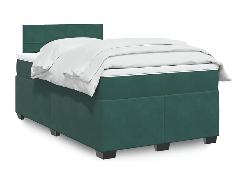 Cama boxspring com colchão 120x200 cm veludo verde-escuro