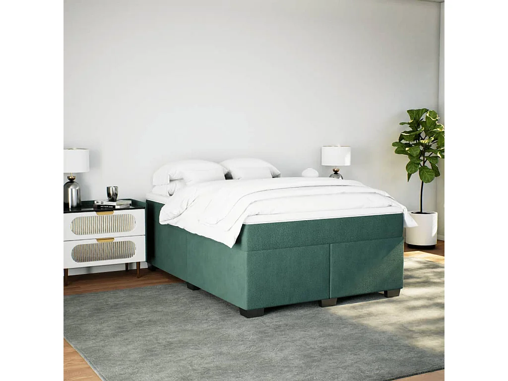 Giroletto a Molle con Materasso Verde Scuro 140x200 cm Velluto