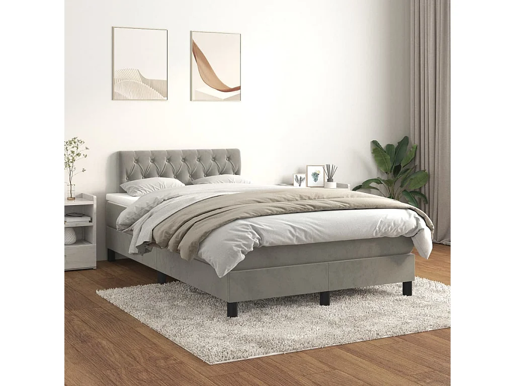 Cama boxspring com colchão 120x190 cm veludo cinzento-claro