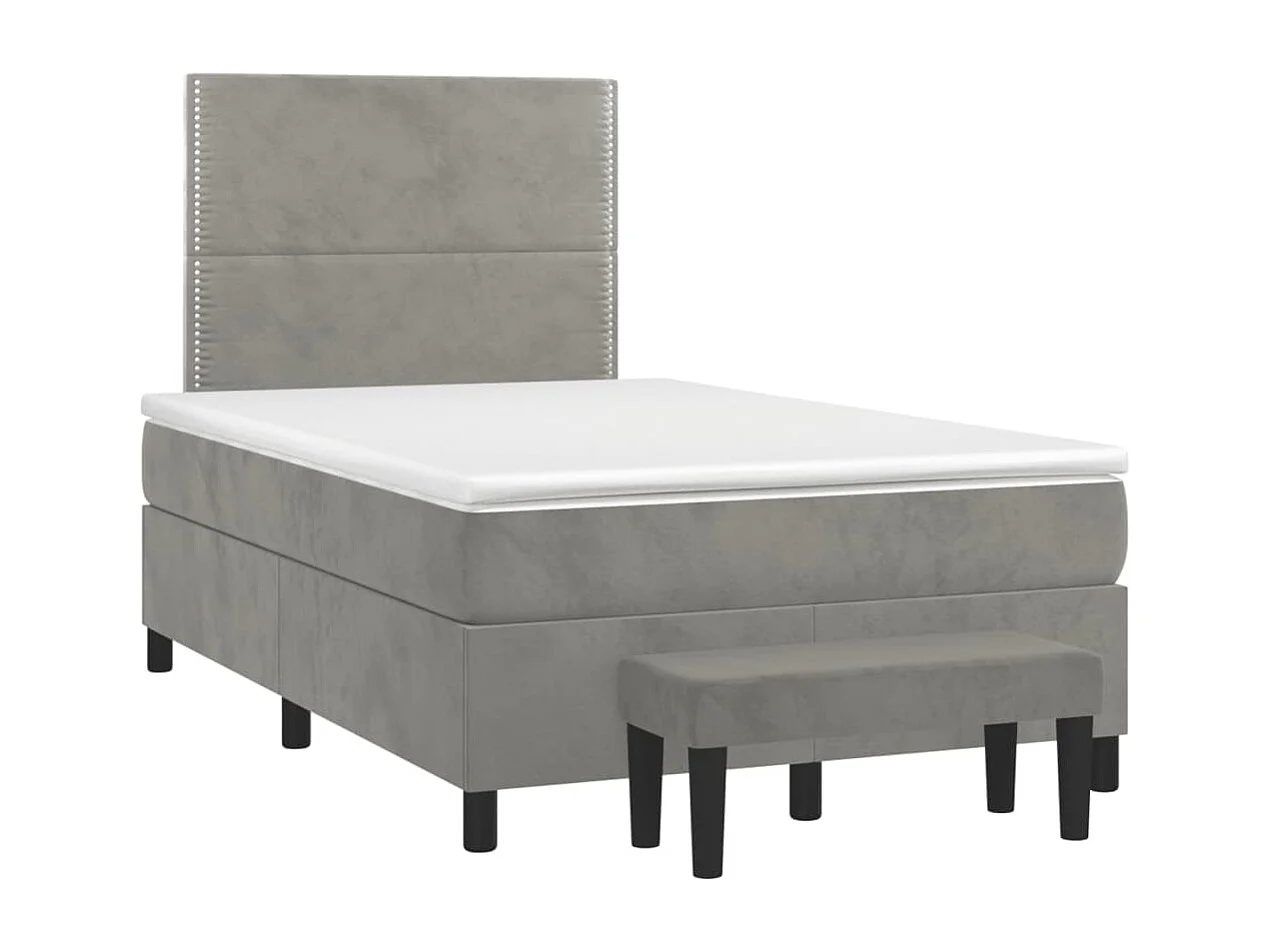 Sommier à lattes de lit et matelas gris clair 120x190cm velours