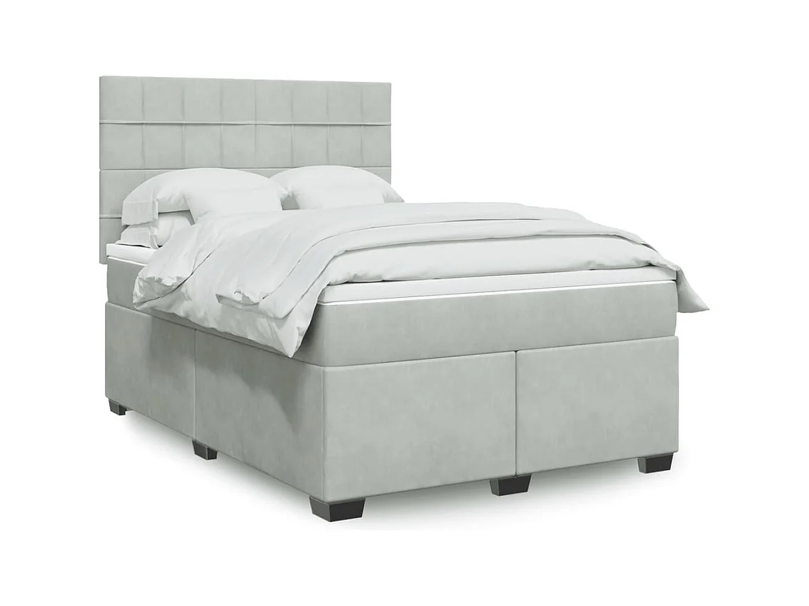 Giroletto a Molle con Materasso Grigio Chiaro 140x200cm Velluto