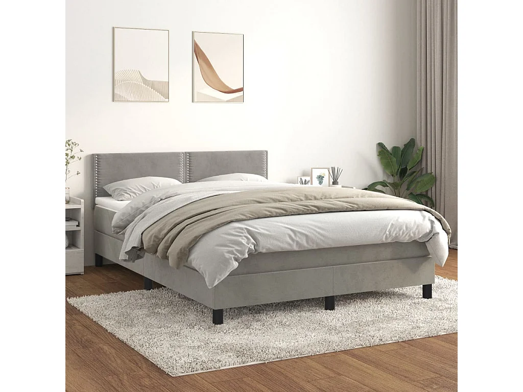 Sommier à lattes de lit et matelas Gris clair 140x190cm Velours