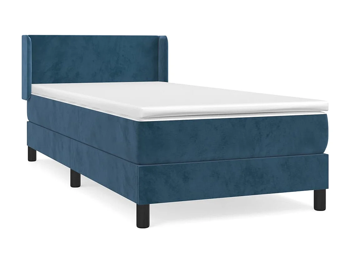 Cama box spring con colchón terciopelo azul oscuro 80x200 cm