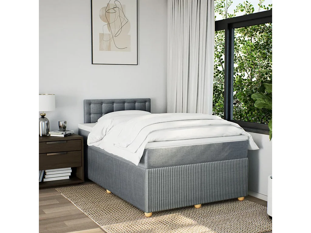 Cama box spring con colchón tela gris claro 120x190 cm