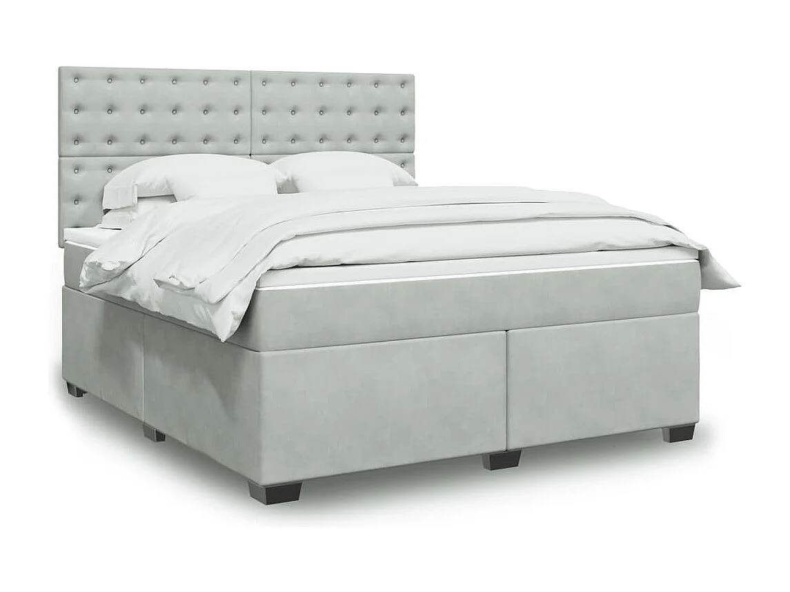 Cama box spring con colchón terciopelo gris claro 180x200 cm