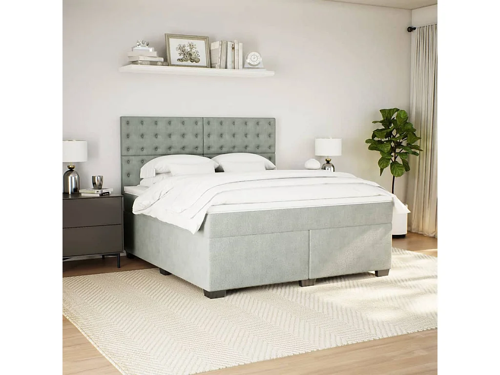 Cama box spring con colchón terciopelo gris claro 180x200 cm