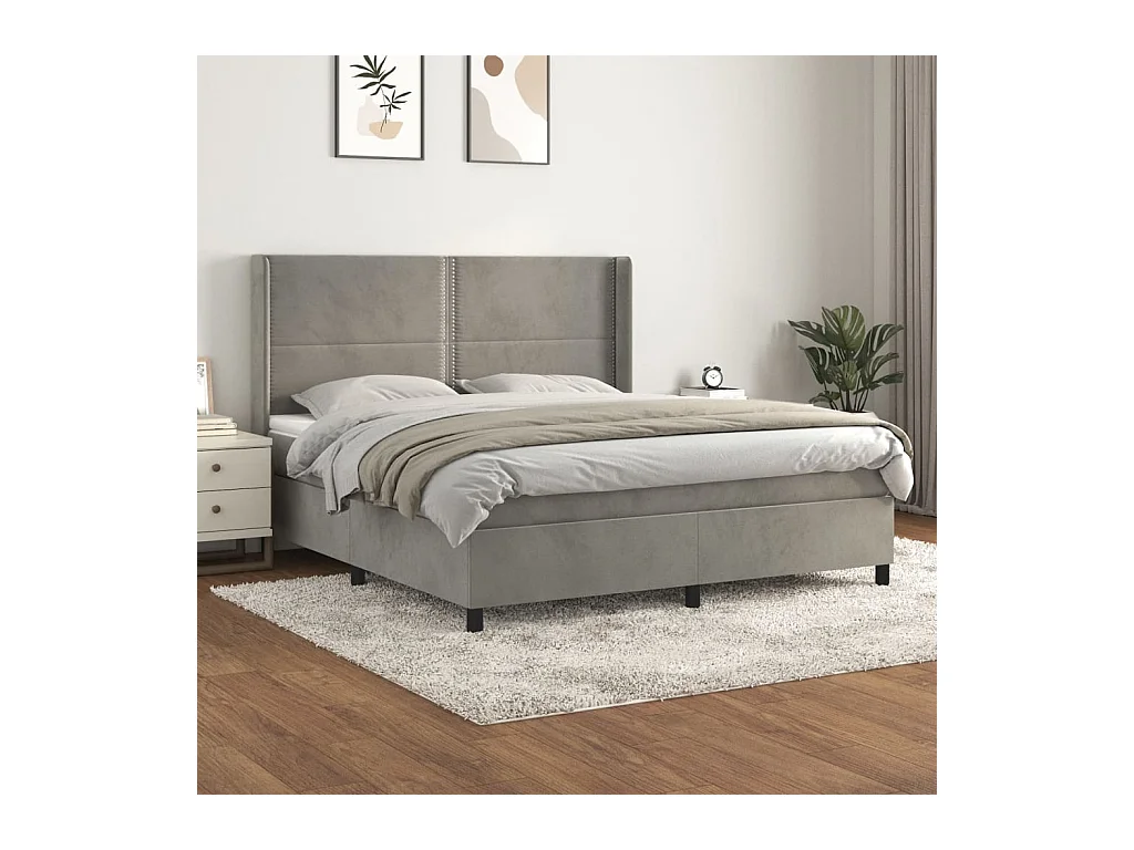 Giroletto a Molle con Materasso Grigio Chiaro 160x200cm Velluto