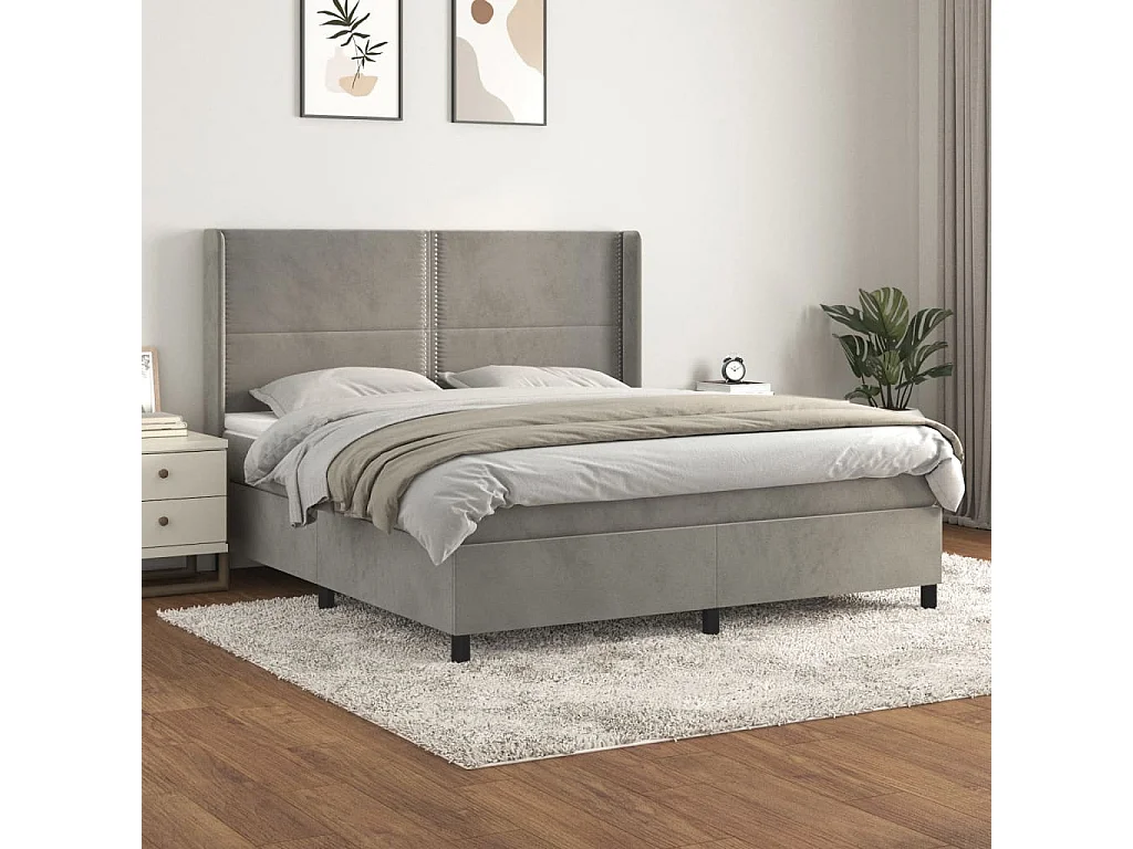 Boxspringbett mit Matratze Hellgrau 160x200 cm Samt